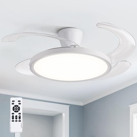 48 inch White Slim Retractable Ceiling Fan with Light and Remote