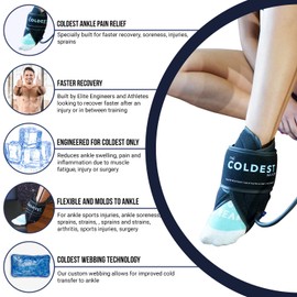 THE COLDEST Ankle Ice Pack - Ice Wrap w/Cold Gel Pack & Air Compression - Faster Recovery Ankle Sleeve Compression Support for Achilles Tendon Injuries, Plantar Fasciitis, Swelling, & more
