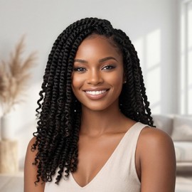 8 Packs Pretwisted Passion Twist Crochet Hair 16 Inch Pre Looped Crochet Passion Twist Hair Soft Crochet Braids Hair for Women Natural Black (16 Inch 1B#)