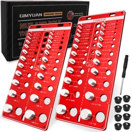 GIMYUAN 48 Thread Checker, Nut and Bolt Thread Checker, 24 Standard & 24 Metric Thread Size, 12 Drill Bit Gauge, Wall Mount Thread Identifier Board, Red