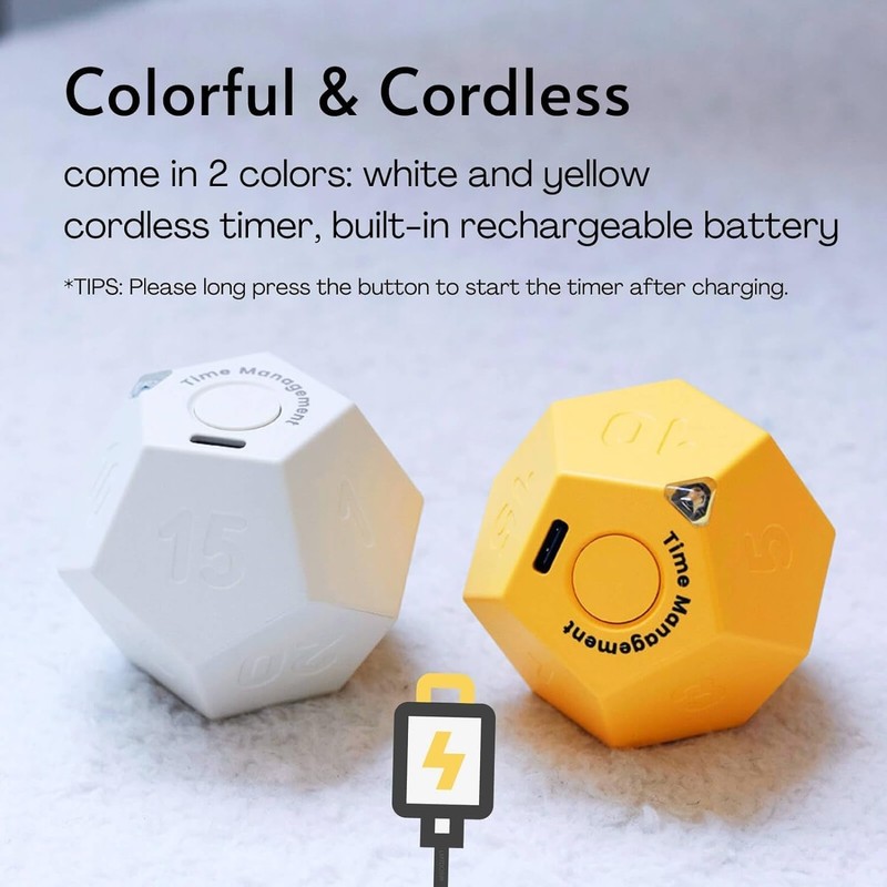 BEBESIRI Mini 12 Sided Cube Timer, 11 Preset Times Pomodoro