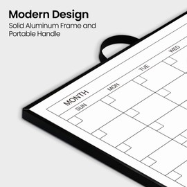 Lumspax White Board Calendar - 16" X 12" Dry Erase Board Monthly Calendar, Double Sided Whiteboard with a Handle, Black Aluminum Frame Calendar for Home, School, Office