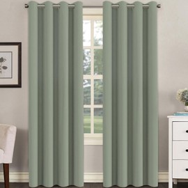 H.VERSAILTEX Room Darkening Curtains for Living Room Light Reducing Thermal Insulated Window Treatment Panels/Drapes Grommet Top 2 Panels Sea Grass - 52 x 84 Inches