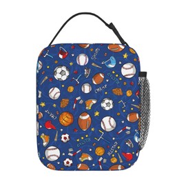 Gianlaima Football Volleyball Basketball Ball Insulated Lunch Box For Women And Man, Portable Lunch Bags Reusable Cooler Tote For Office Work Travel Picnic Camping Beach