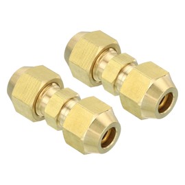 PATIKIL 1/4" OD Brass Flare Union Connector, 2 Set Air Conditioning Copper Double Pipe Extension Joint Connectors Pipe Hose Fitting with Nut, 1.44 x 0.43inch