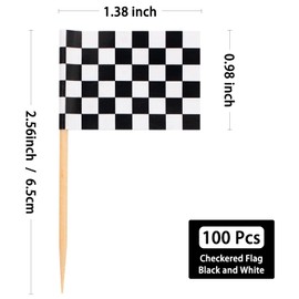 BLUE TOP 100 Pcs Checkered Black and White Racing Stick Flag,Small Toothpick Mini Stick Cupcake Toppers Picks Party Decoration Olympic Games Celebration Cocktail picks for Party Bar Sport events.