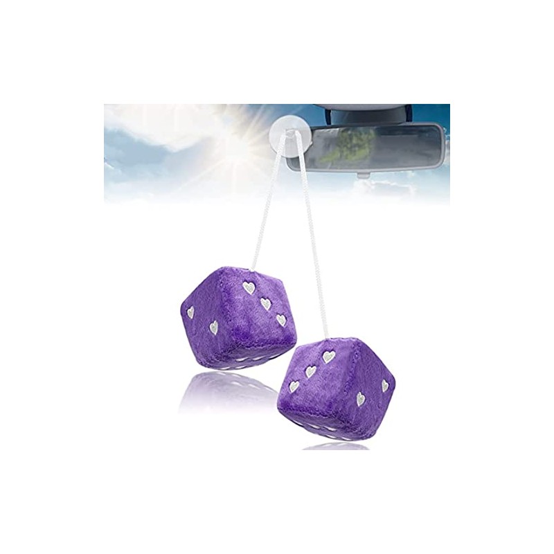 Pair Of Dice Car Decorations,Fuzzy Plush Dice With Heart-Shaped Dots