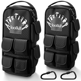 SilTriangle 2 Pcs Heavy Duty Small Tool Bag Pouch Portable Utility Organizer Case with Zipper Handle and Ring Clip Storage Tool Bag for Men Motorcycle Road Bike Electricians