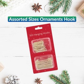 300 Pk Assorted Sizes Ornaments Hook | Christmas Tree Decorations | Christmas Baubles Hanging Hooks (GOLD)