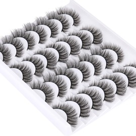 Newcally Cat Eye Lashes Natural Look Wispy Fluffy False Eyelashes Long 3D Volume Fake Eye Lashes Dramatic Strip Lashes 14 Pairs Pack