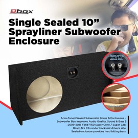 Bbox Single Sealed 10 Inch Spayliner Subwoofer Enclosure - Accu-Tuned Sealed Subwoofer Boxes & Enclosures - Subwoofer Box Audio Quality, Sound & Bass - Fits 2009-2018 Ford F150 Super Crew/Super Cab