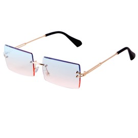 ADE WU Rimless Rectangle Sunglasses for Women Men,Trendy Fashion Sheer Pink,Blue Lens Frameless Glasses(Gradient Lens)