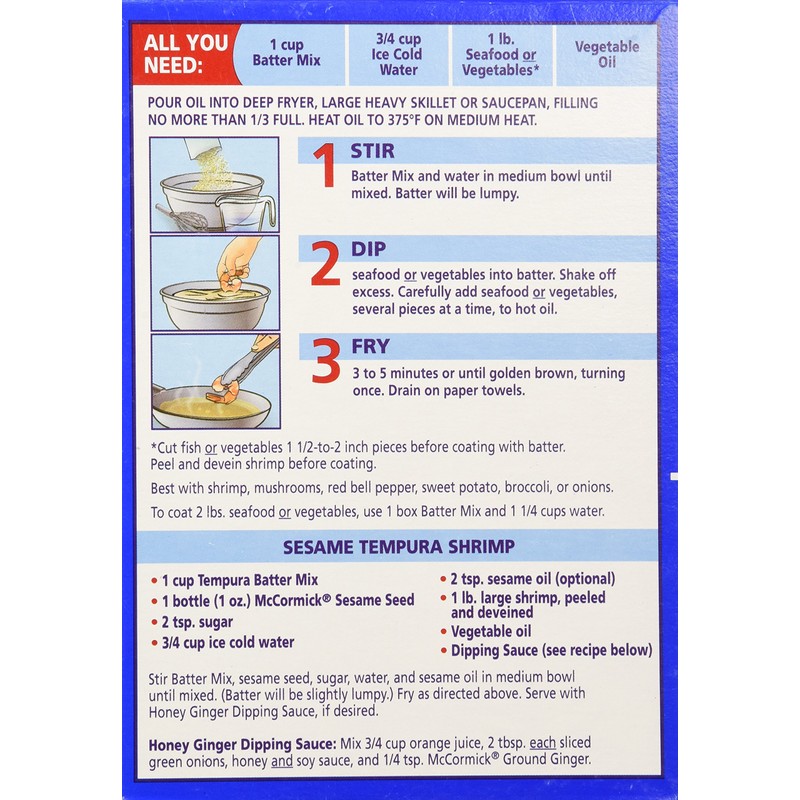 McCormick Golden Dipt Tempura Seafood Batter Mix 8 Ounces (Pack