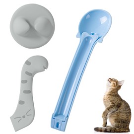 3 Pcs Cat Food Spoon Set, Cat Squeeze Treats Spoon, Cat Food Can Covers Lid & Cat Can Opener – Multifunctional Wet Food Spoon, Cat Strip Feeder, Pet-Friendly for Cats & Dogs with Portion Control