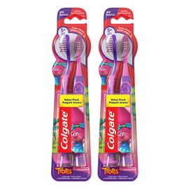 Colgate Kids Toothbrush, Trolls, Extra Soft Toothbrush with Suction Cup, 4 Pack