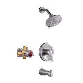 Shower Faucet with Valve, Brushed Nickel Bathroom Tub Shower Faucet Kit, Single Handle Rain Shower Head with Tub Spout, Solid Brass Shower Tub Faucet Set Complete, Bathtub Faucet with Shower