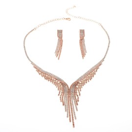 neXxtten Rose Gold Tone Alloy Metal Rhinestone Necklace Earring Set S20824-RGPEA
