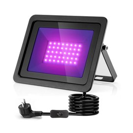 CREATESTAR UV Black Light Spotlight 50 W, 395 NM LED Black Light Lamp IP66 Waterproof UV Floodlight with Plug, UV Floodlight for Glow Party, Disco, Bar, Blacklight Party