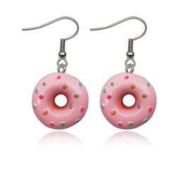 RUIZHEN Colorful Cartoon Best Friend Sweet Donut Dangle Earrings (pink)