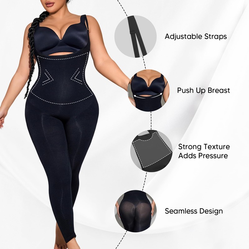 Suprenx Open Bust Bodysuit Shapewear for Women Tummy Control Thigh