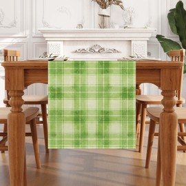 Linen Green Buffalo Check Plaid Table Runner 72 Inches Long Spring Summer Fall Autumn Easter Decorations and Supplies for Home Kitchen Dining Room Table