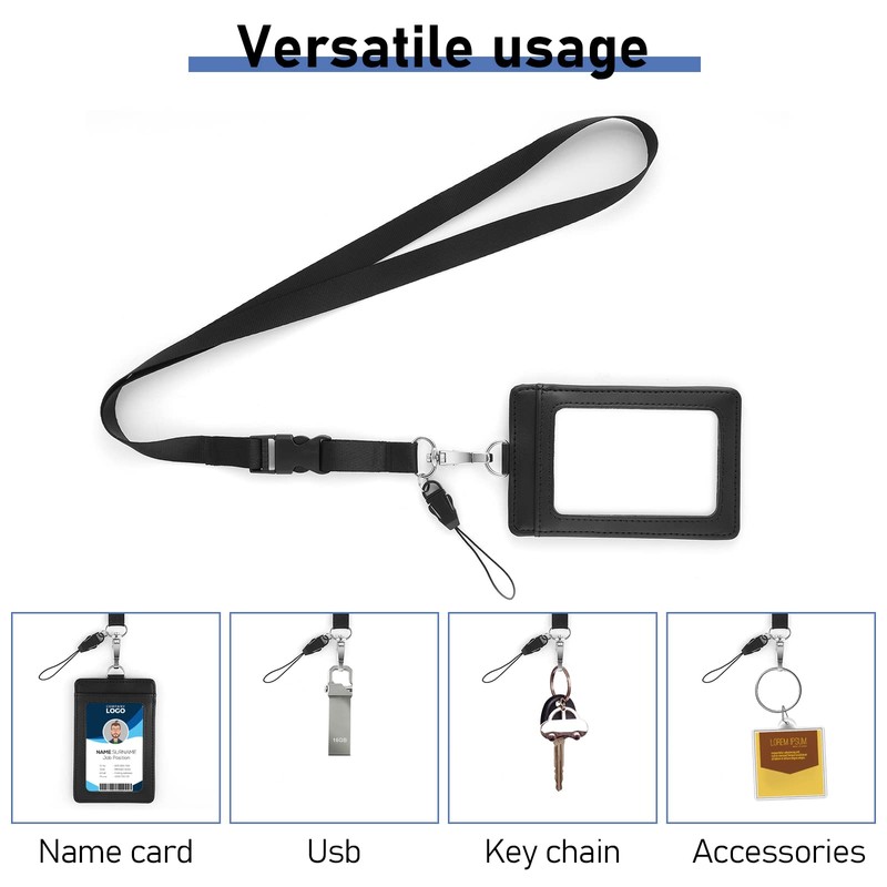 TIESOME Genuine Leather ID Card Holder with Lanyard, Lanyard Clear