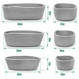 Vivi Bakie Storage Basket, Set of 3, Cotton Rope, Stacking, Woven Basket, Storage Box, Small Items, Toy Basket, Space Saver (Gray)