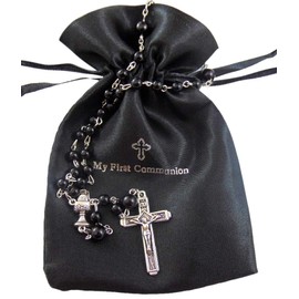 Boys First Communion Rosary Beads with Metal Crucifix & Center with Gift Bag