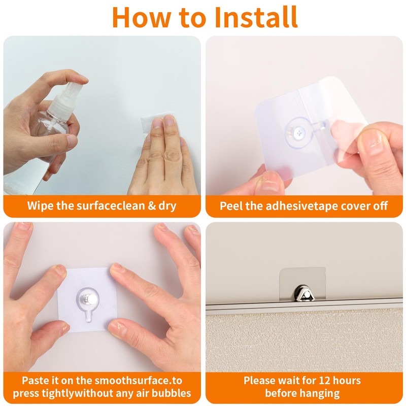 24PCS Picture Hangers Without Nails, Wall Hangers Without Nails, Adhesive