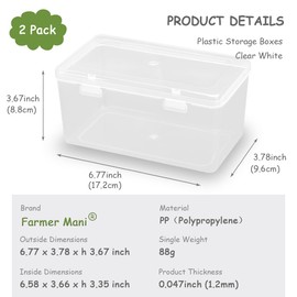 2Pack Rectangular Clear Plastic Box Containers with Buckle Lids,Rectangular Containers Case for Jewellery, Pills, Herbs, Tiny Bead, Craft Items,6.77x3.78x3.67 Inches