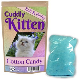 Gears Out Cuddly Kitten Cotton Candy - Kitty in Purple Flowers Design - Novelty Candy Gift for Girls - Gluten-Free Candy, Blue, 1 Ounce