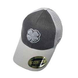 Black Clover Standard Two Tone Vintage 35 Adjustable Hat, Black Hat/3D Grey Clover/Black Trim Felt Patch