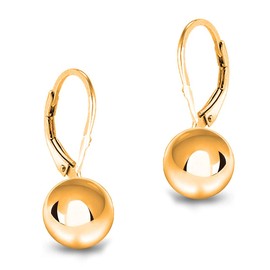 Savlano 925 Sterling Silver Classic Leverback Round Bead Ball Drop Earrings - 18K Gold Plated Bead Ball Earrings for Women Available in 6MM, 8MM, 10MM, 12MM - Made in Italy Comes With Savlano Gift Box (6mm, Y)