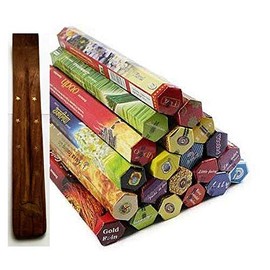 Incense Sticks Set of 7 from India - Mixed Fragrances by Tulasi or HEM + Incense Holder