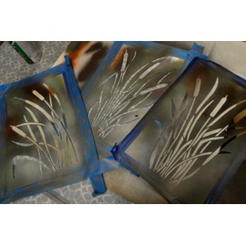 Acid Tactical® 3 Pack - 14" Camouflage Airbrush Spray Paint Stencils - Gun Duck Boat Camo - Cattails Set