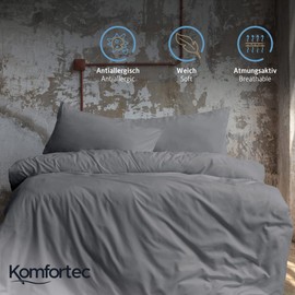 Komfortec Premium Bed Linen 135 x 200 cm with 1 Pillowcase 40 x 80 cm Brushed Microfibre Set - Grey