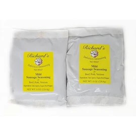 2 Pack of Delicious Sausage Seasoning Mild 8oz, for Beef, Pork and Venison by Richards