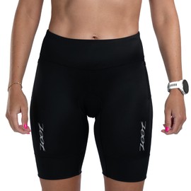 Zoot Women’s Core 8-Inch Tri Shorts, Quick Dry Performance Triathlon Short with Cycling Chamois Pad, Pockets & UPF 50+ Fabric - Jet Black - Small