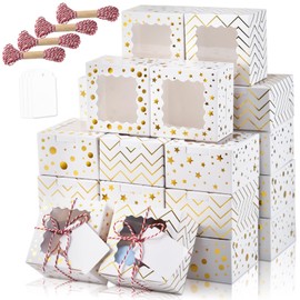 KPOSIYA 30pcs Christmas Cookie Boxes for Gift Giving, 6x6x3in White Bakery Boxes with Window for Treat and Pastry，Holiday Small Treat Boxes for Dessert, Donut, Mini Cake,Thanksgiving