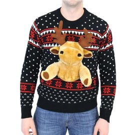 Costume Agent Black 3D Reindeer Moose Ugly Christmas Sweater (Adult XX-Large)