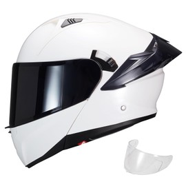 JQF Gear Modular Motorcycle Helmet Dual Visor Flip Up Full Face Helmets SJ-809 DOT Approved for Adults Men Women (SJ-809 Gloss White, XXL)
