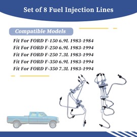 Getfarway Set of 8 Fuel Injection Lines DE8TZ-9A555A 1811001C1 Compatible with Ford F150 F250 F350 1983-1994 6.9L 7.3L IDI Diesel Engine 8Pcs Fuel Injector Hard Lines