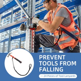 24 Pack Safety Tether Tool Lanyard, Standard Length Safety Tool Leash Fall Protection Tether with Screw Lock Carabiner & Adjustable Loop End, Maximum Weight Limit 9KG/19.8LBS