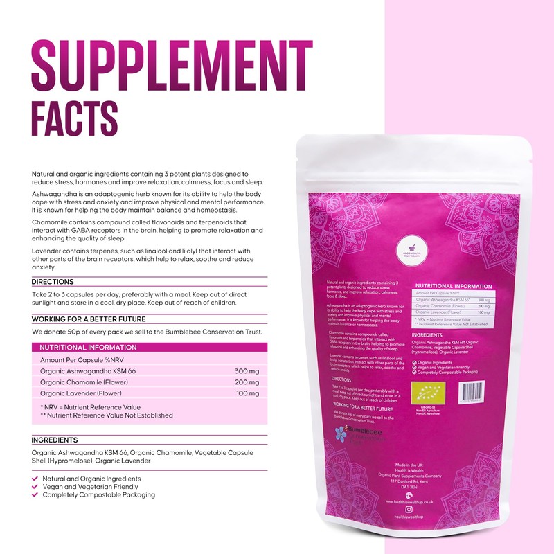 Organic KSM 66 Ashwagandha, Chamomile and Lavender - 90 Natural