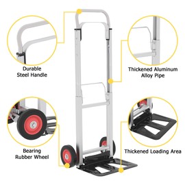 Folding Hand Truck Heavy Duty 200 lbs Capacity, Aluminum Collapsible Dolly Cart with Rubber Wheels & Telescoping Handle, Portable Cart for Moving, Office, Warehouse, Travel Use