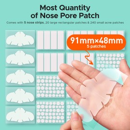 TKTK Hydrocolloid Nose Patches, XL Pore Strips 91 x 48 mm, Large Hydrocolloid Acne Pimple Patches for Face, Cover Zit Blemishes & Absorb Oil (Nose Contoured, Strip, Dots 5 Sizes 265 Count)