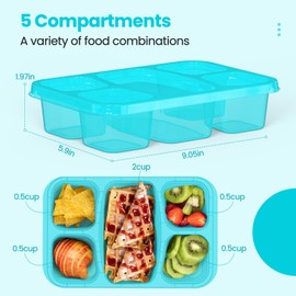 BoYoYo 4 PCS Bento Box for Kids, Bento Box Adult Lunch Box, 5 Compartment Lunch Containers, Snackle Box Container, Snack Containers, Meal Prep Containers Reusable for School, Work, and Travel