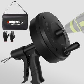 50FT Drain Snake Auger - Heavy Duty Flexible Steel Plumbing Snake | Drill Powered/Manaul | Unclogs Shower, Toilet, Sink | w/Gloves & Storage Bag (Black Pro)