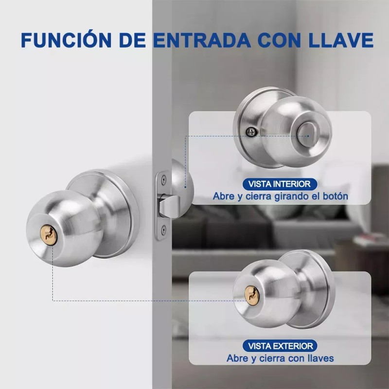 Cerradura de Perilla Banna Acero Inoxidable Puerta Principal Plata