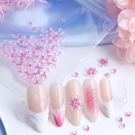 DANNEASY 600pcs 3D Flower Nail Charms, White & Pink Blossom Resin Jewels Beads Pearls Nail Art Flowers Floral Nail Rhinestone Gems Petal Acrylic 3D Nail Art Charms for Nails Art DIY Design